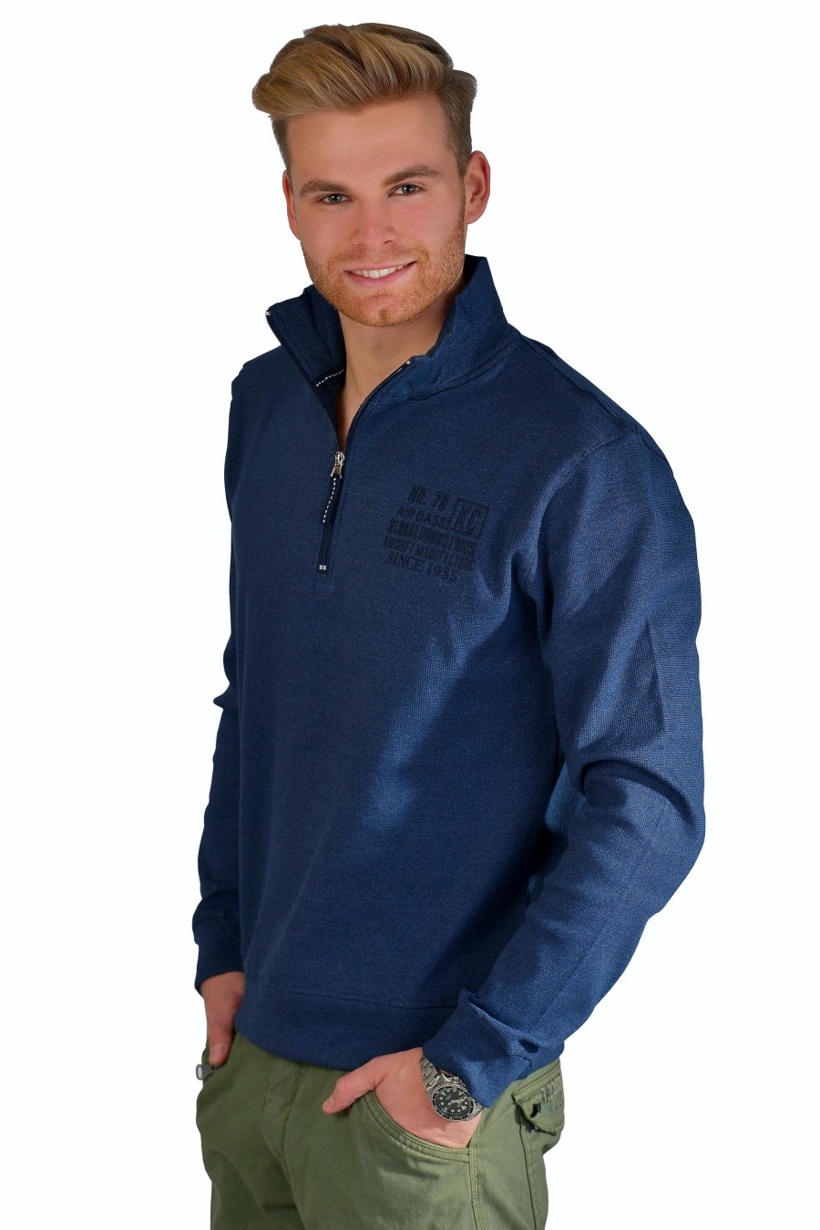 Herren Kera Collection | Kera Collection Pullover Troyer-Style Blau