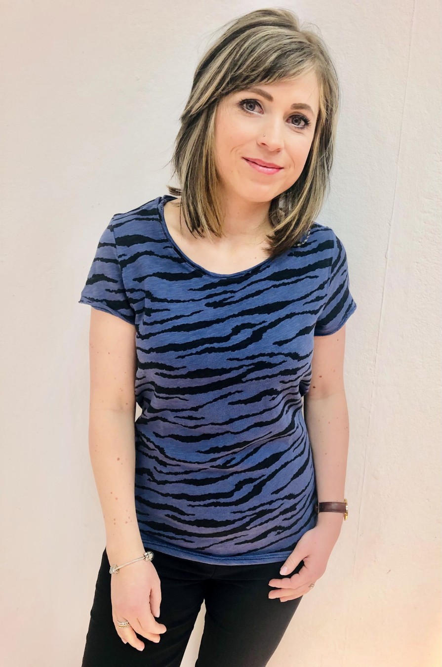 Damen Munich Freedom | Munich Freedom Kurzarm Shirt Mit Zebra-Print Blue