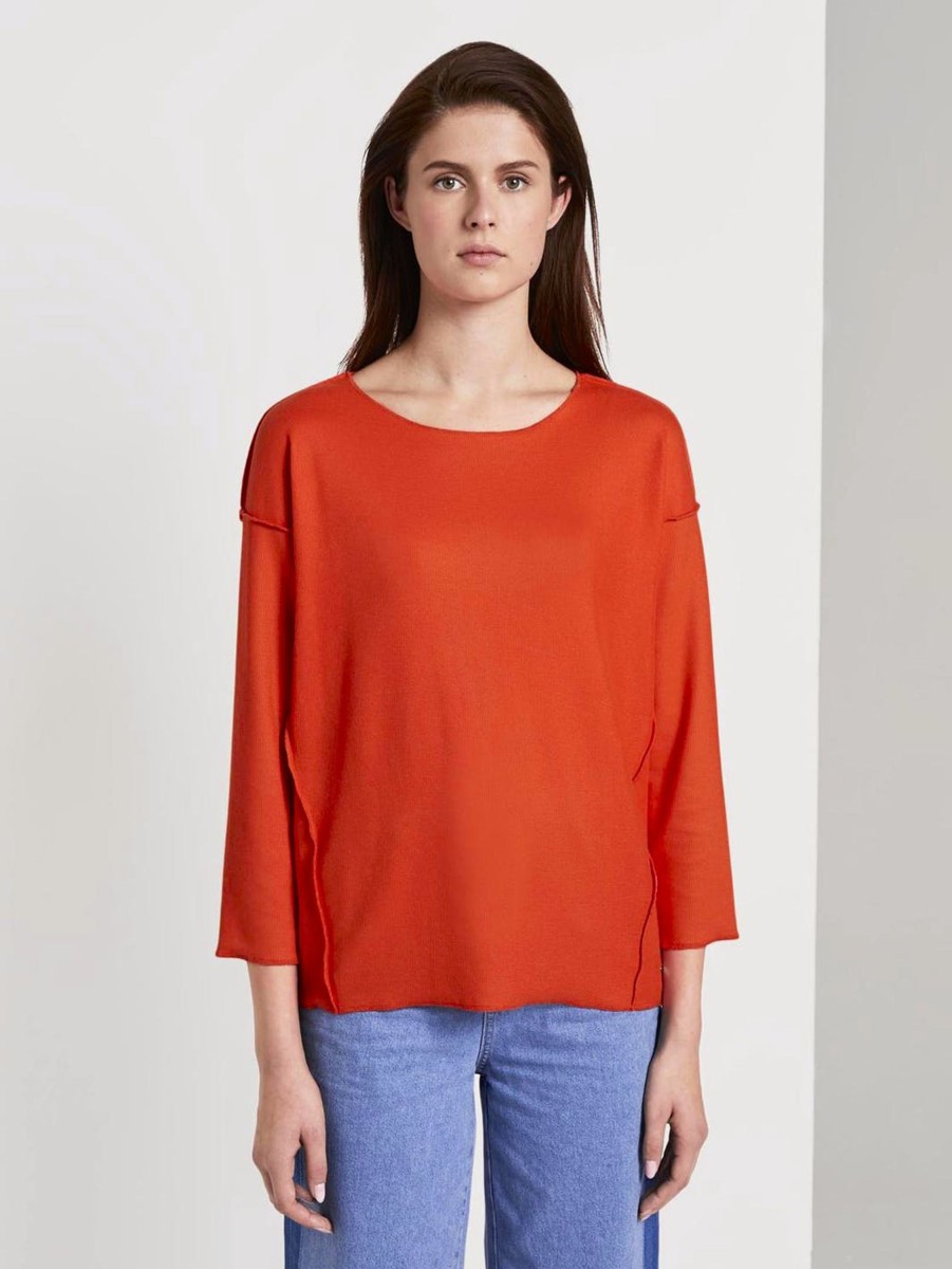 Damen Tom Tailor | Tom Tailor Geripptes Oversized Shirt Red