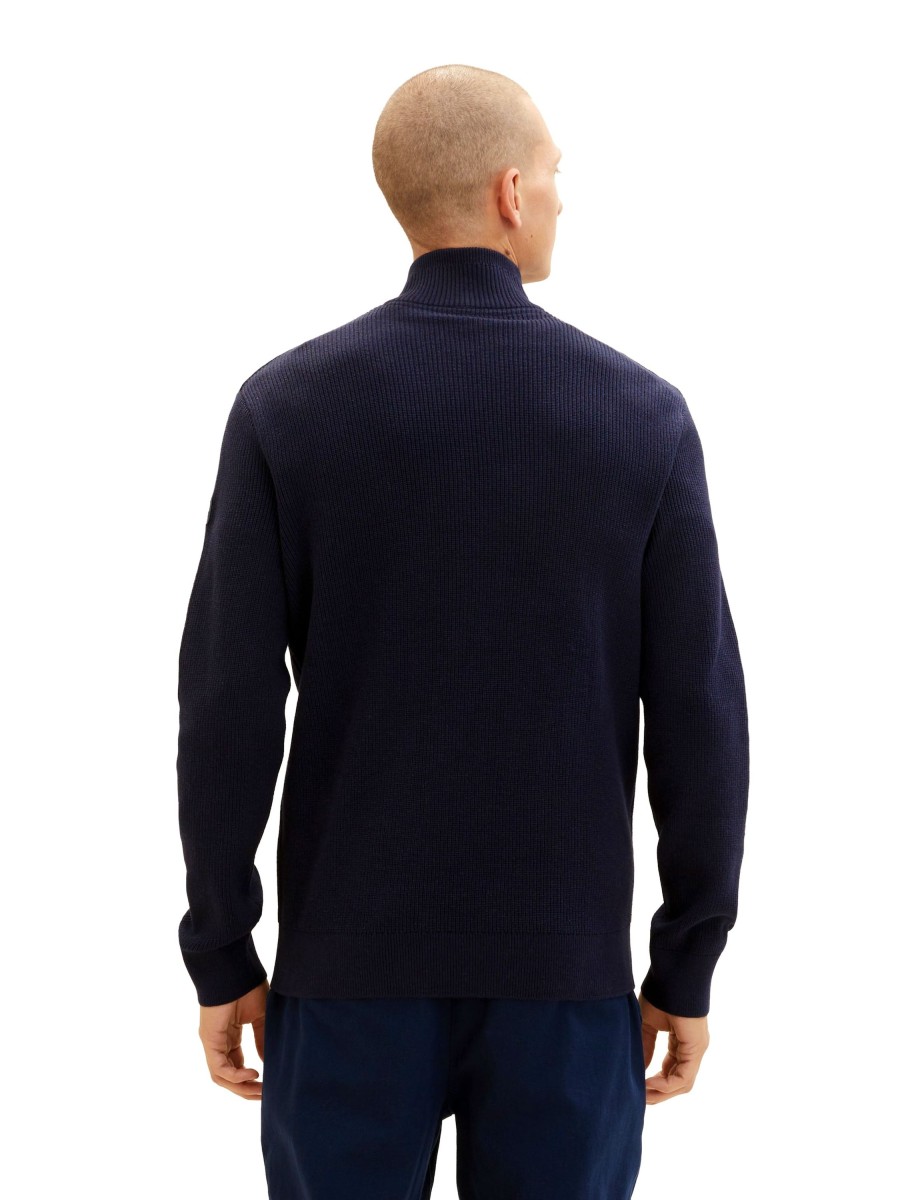 Herren Tom Tailor | Tom Tailor Stehkragenpullover Structured Knit Dunkelblau