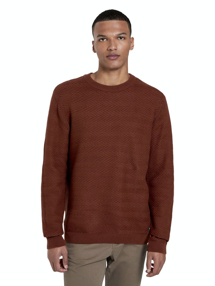 Herren Tom Tailor Denim | Tom Tailor Pullover Zig Zag Brown