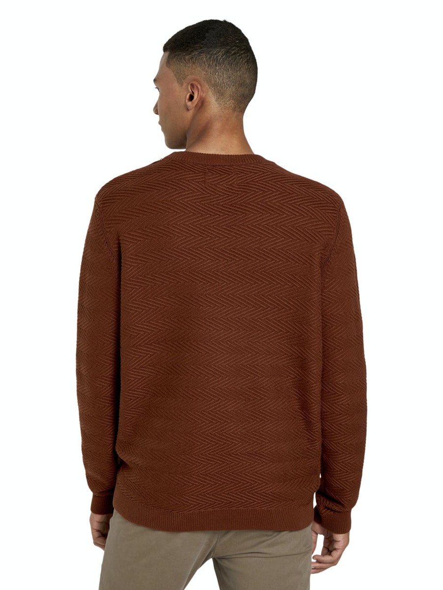 Herren Tom Tailor Denim | Tom Tailor Pullover Zig Zag Brown