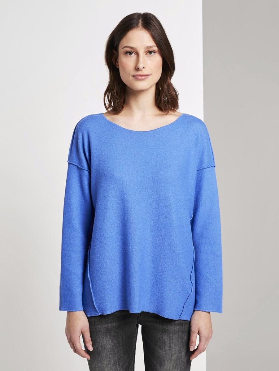 Damen Tom Tailor | Tom Tailor Geripptes Oversized Shirt Blue