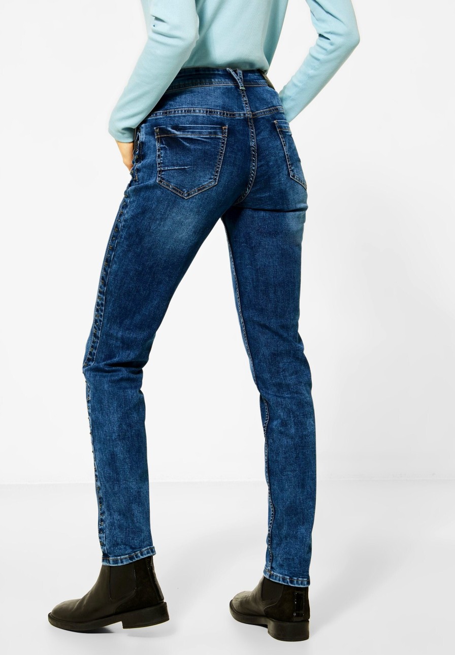 Damen Cecil | Cecil Jeans Charlize Stud Galon Mid Blue Used