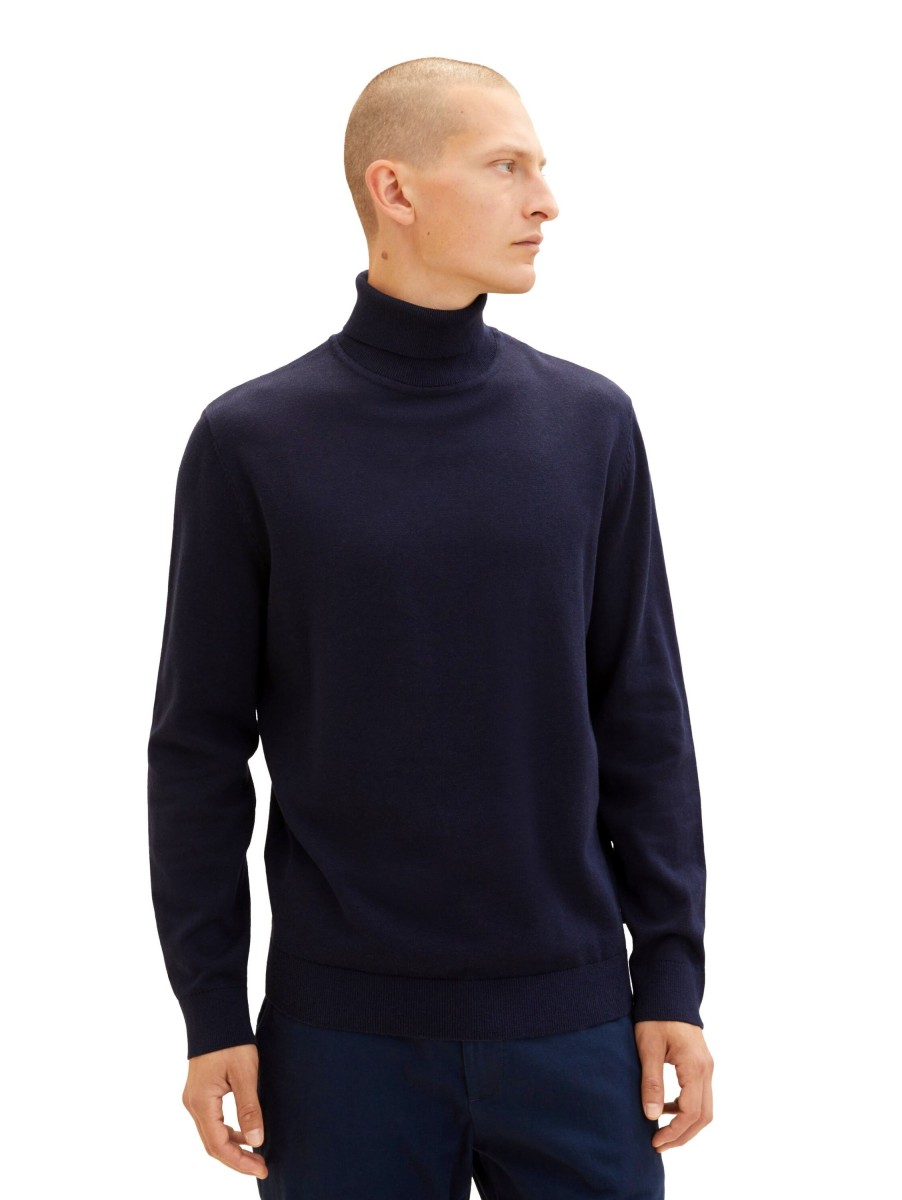 Herren Tom Tailor | Tom Tailor Rollkragenpullover Basic Dunkelblau