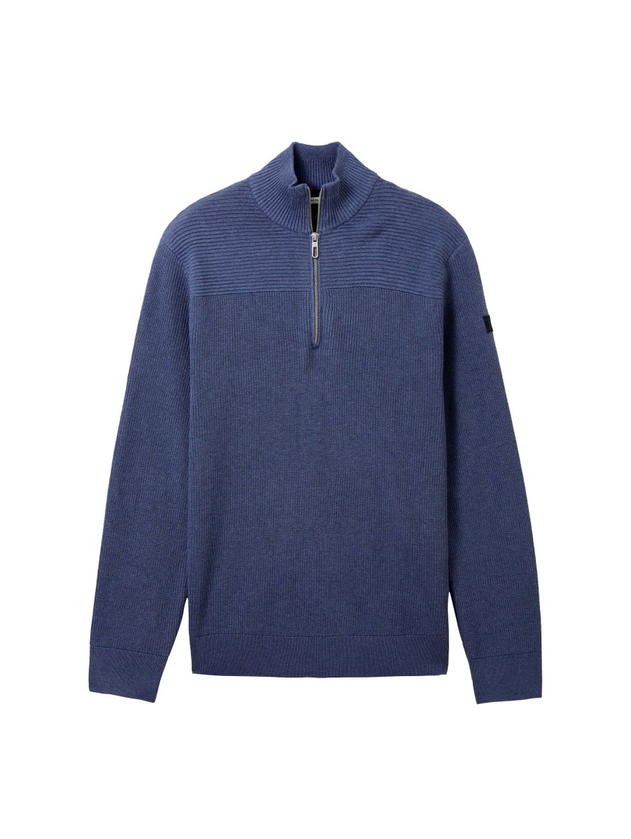 Herren Tom Tailor | Tom Tailor Stehkragenpullover Structured Knit Blau