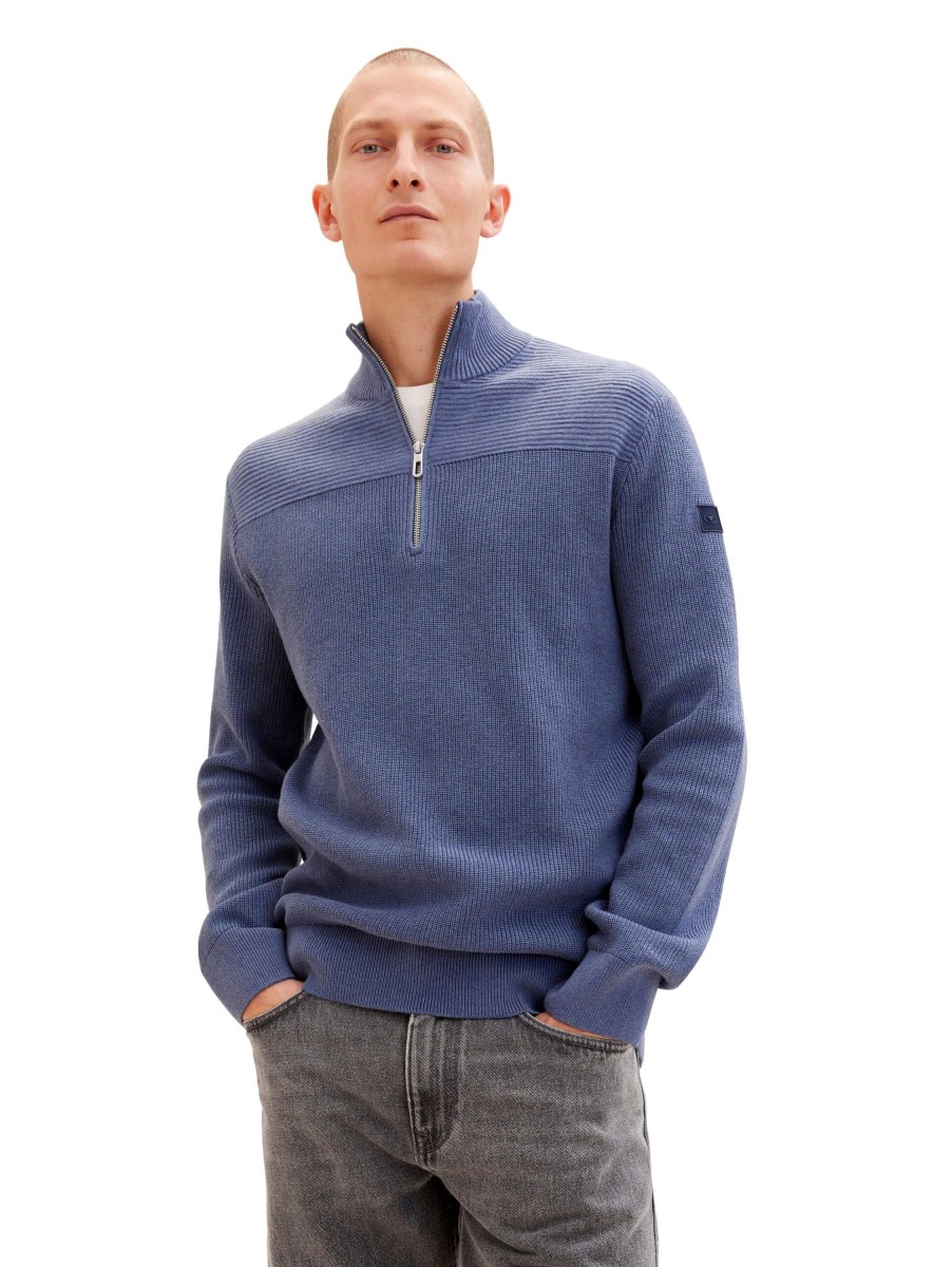 Herren Tom Tailor | Tom Tailor Stehkragenpullover Structured Knit Blau