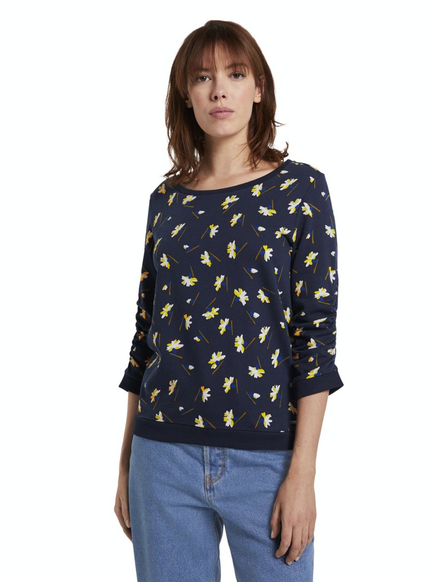 Damen Tom Tailor Denim | Tom Tailor Denim Pullover Flower Navy