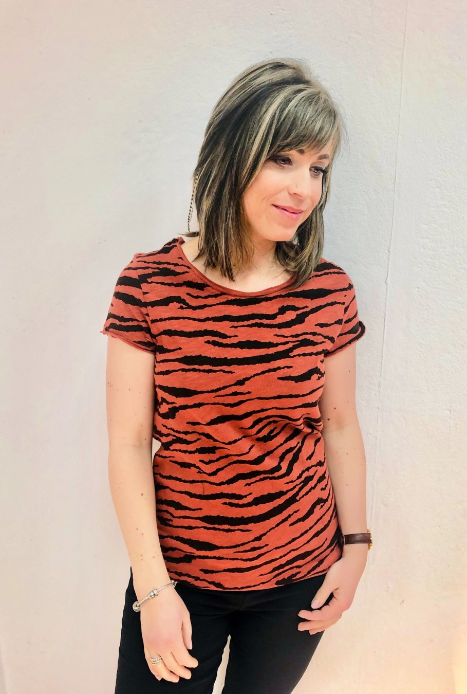 Damen Munich Freedom | Munich Freedom Kurzarm Shirt Mit Zebra-Print Terracotta