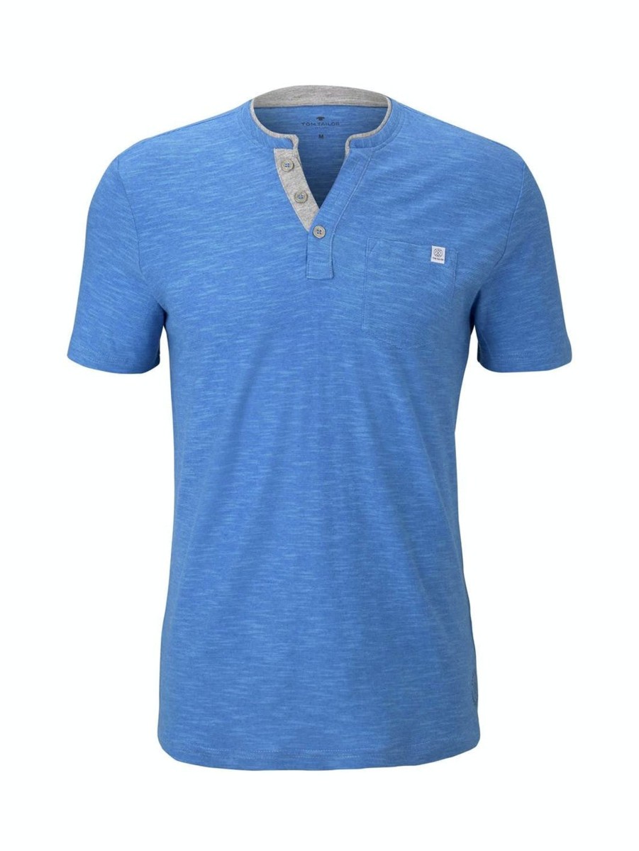 Herren Tom Tailor | Tom Tailor Gestreiftes Henley Shirt Blue