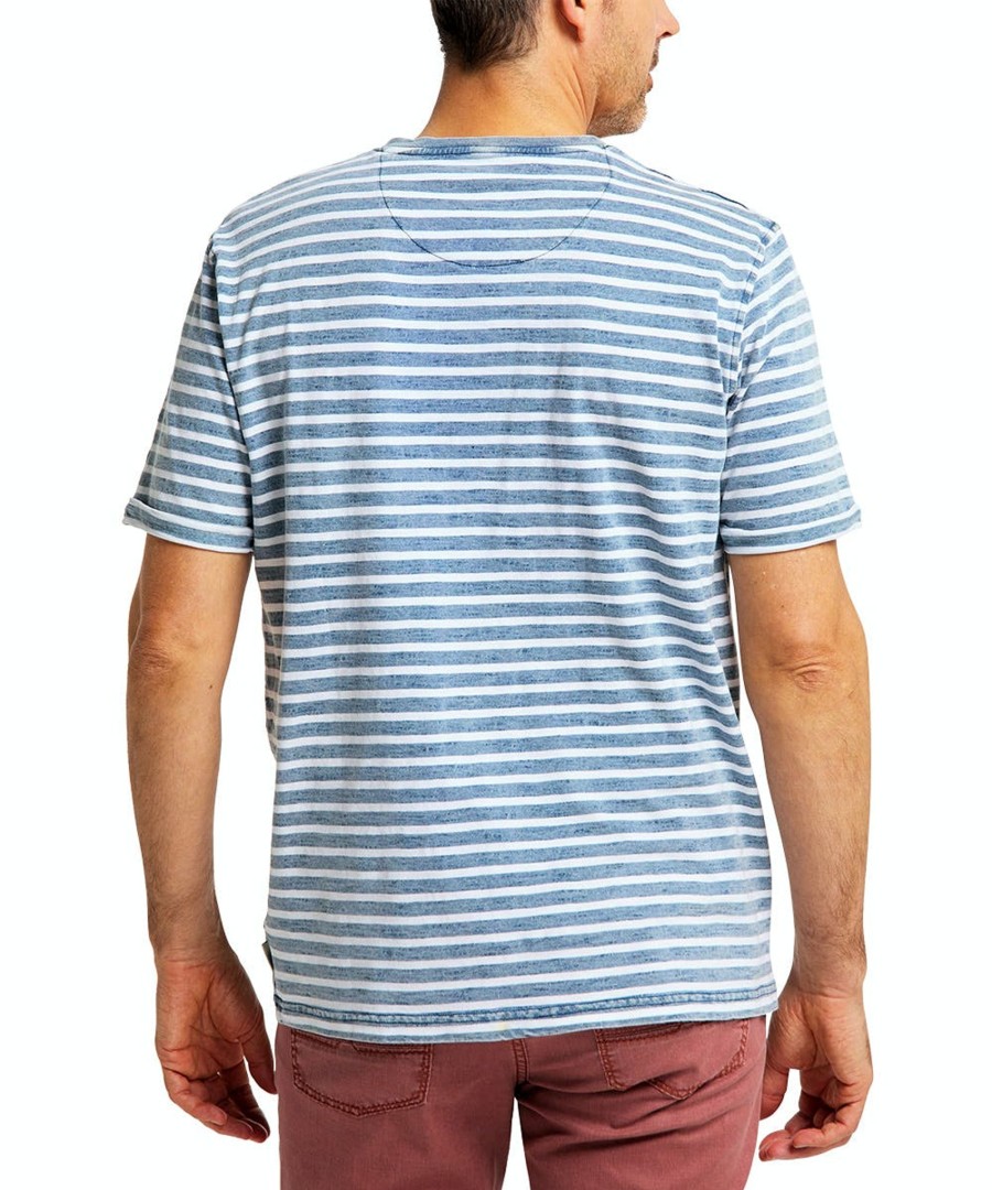 Herren Pioneer Jeans | Pioneer T-Shirt Vneck Stripe Blau