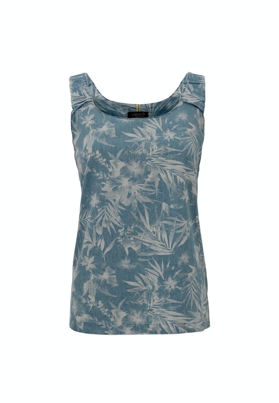 Damen Soquesto | Soquesto Bluse Lisanne Blue Denim Flower