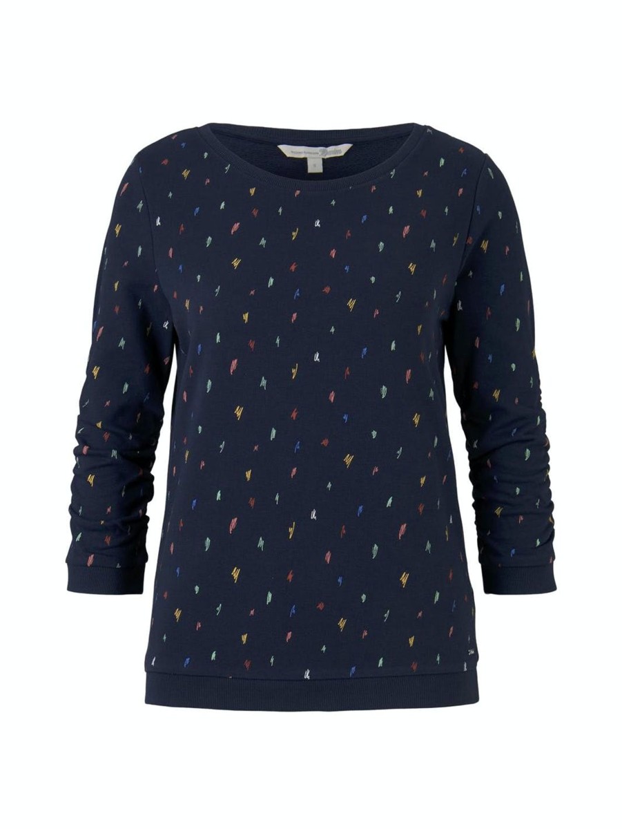 Damen Tom Tailor | Tom Tailor Gemustertes Sweatshirt Navy