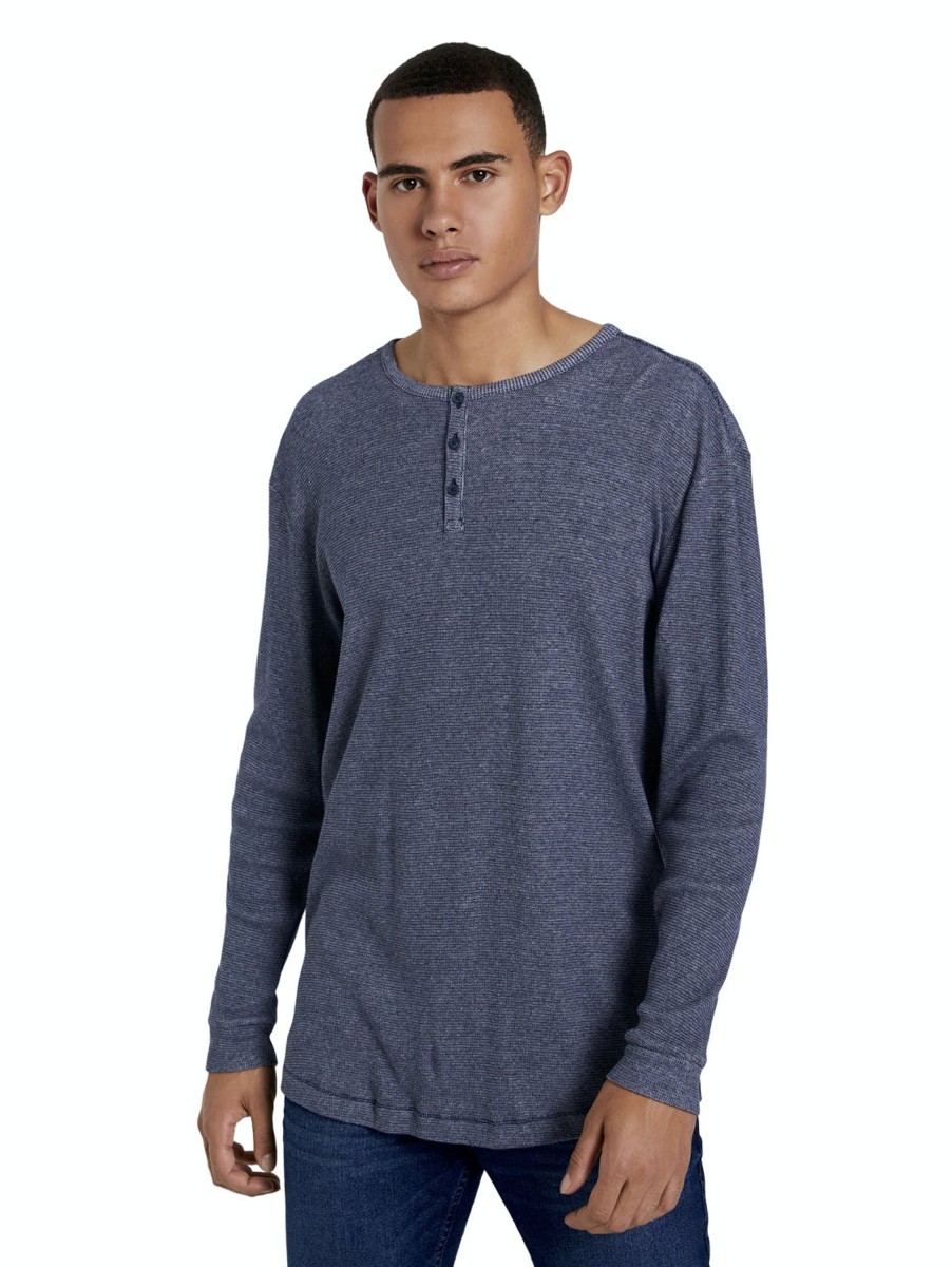 Herren Tom Tailor Denim | Tom Tailor Pullover Henley Dark Grey