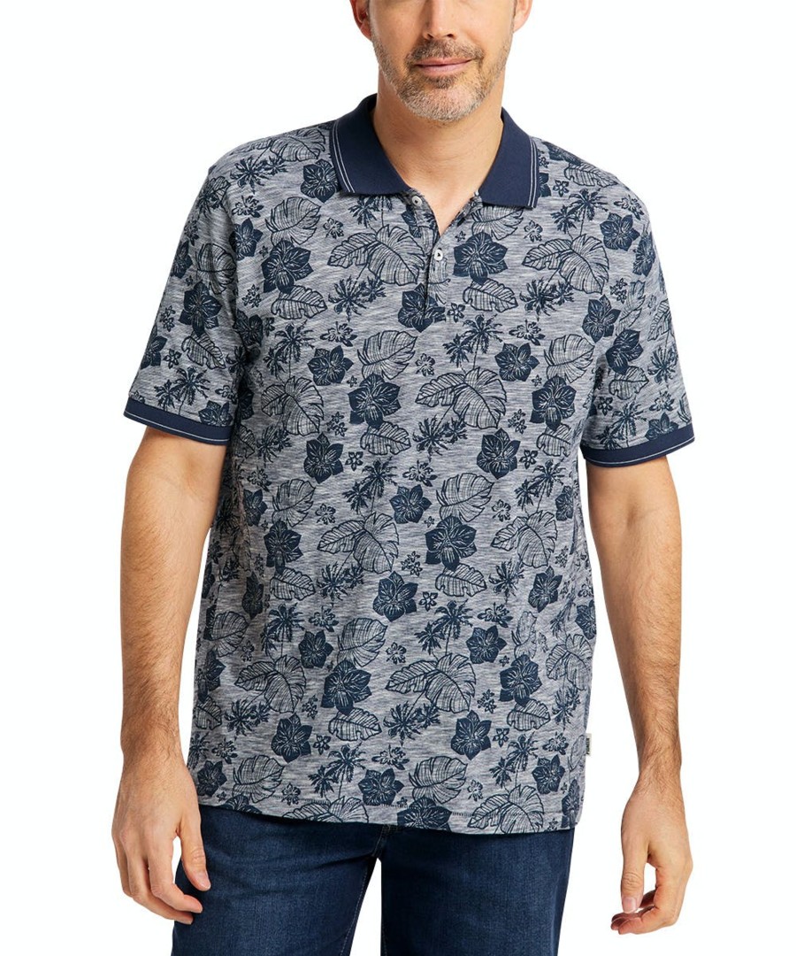 Herren Pioneer Jeans | Pioneer Polo Dark Indigo Flower Indigo Blau