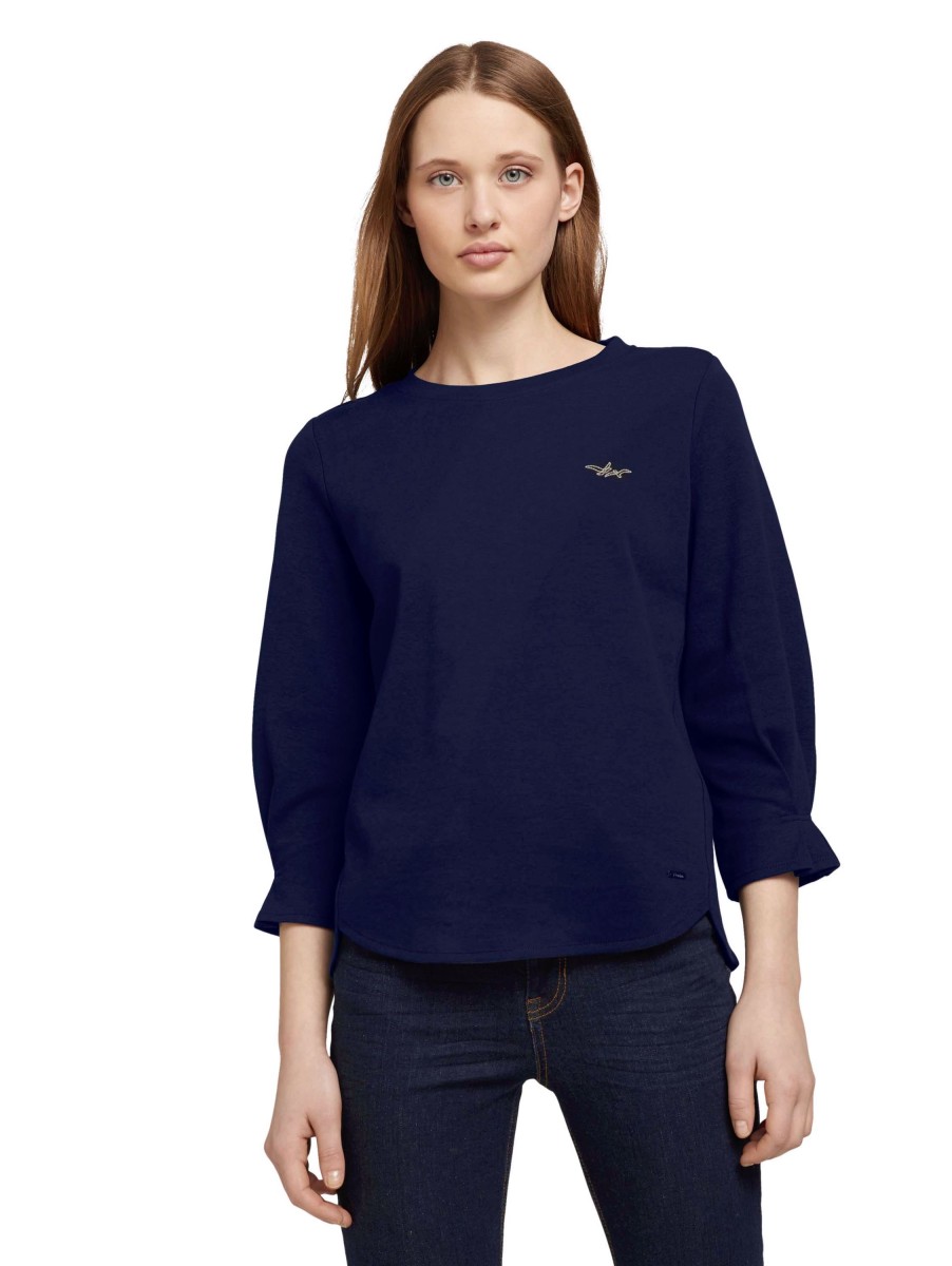 Damen Tom Tailor Denim | Tom Tailor Denim Sleeve Sweater Navy