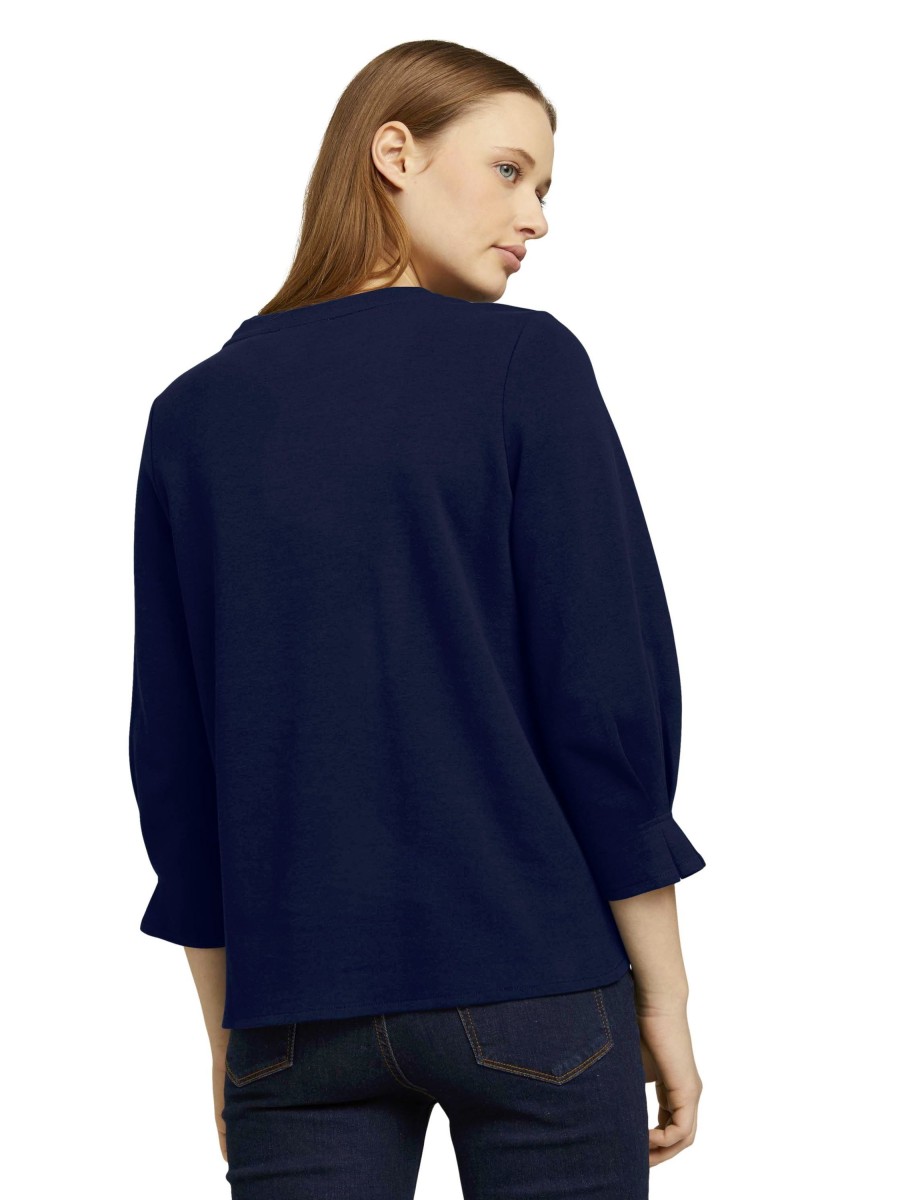 Damen Tom Tailor Denim | Tom Tailor Denim Sleeve Sweater Navy