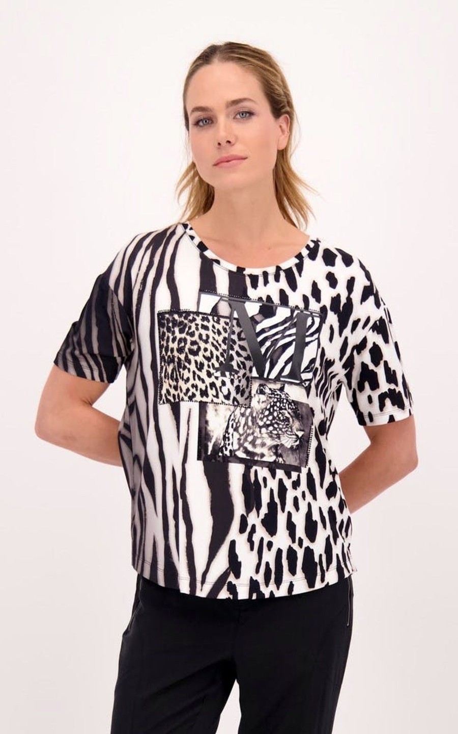 Damen Monari | Monari Shirt Animal Print Schwarz Weiu00Df