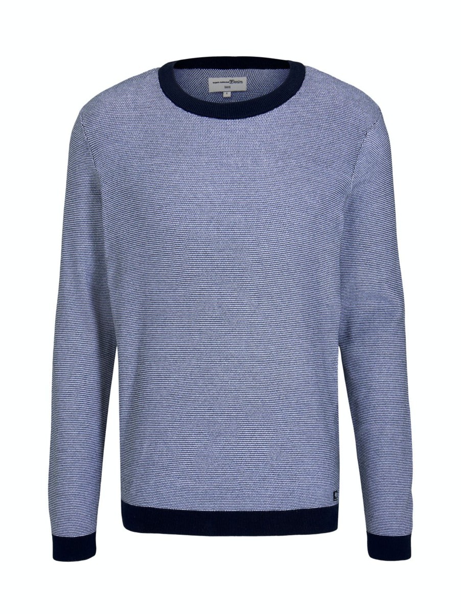 Herren Tom Tailor Denim | Tom Tailor Pullover Crewneck Blau