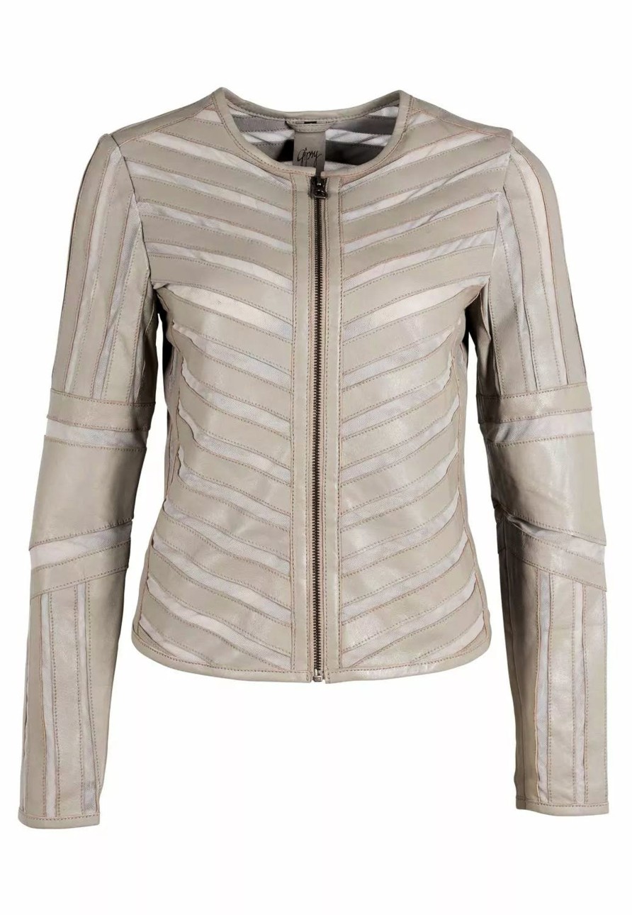 Damen Gipsy | Gipsy Damen Lederjacke Ggsuri In Silver Grey Mit Mesh-Einsu00E4Tzen