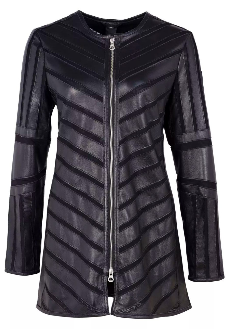 Damen Gipsy | Gipsy Damen Langlederjacke Gwnanni Lelev In Black Mit Mesh-Einsu00E4Tzen