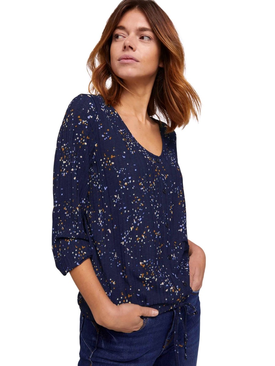 Damen Tom Tailor Denim | Tom Tailor Denim Langarmshirt Placket Navy