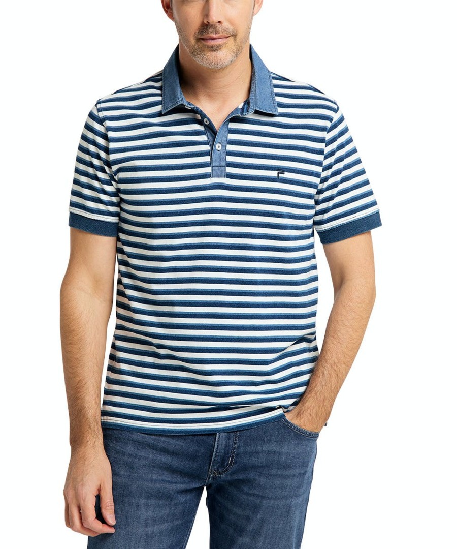 Herren Pioneer Jeans | Pioneer Polo Shirt Stripe Indigo Blau