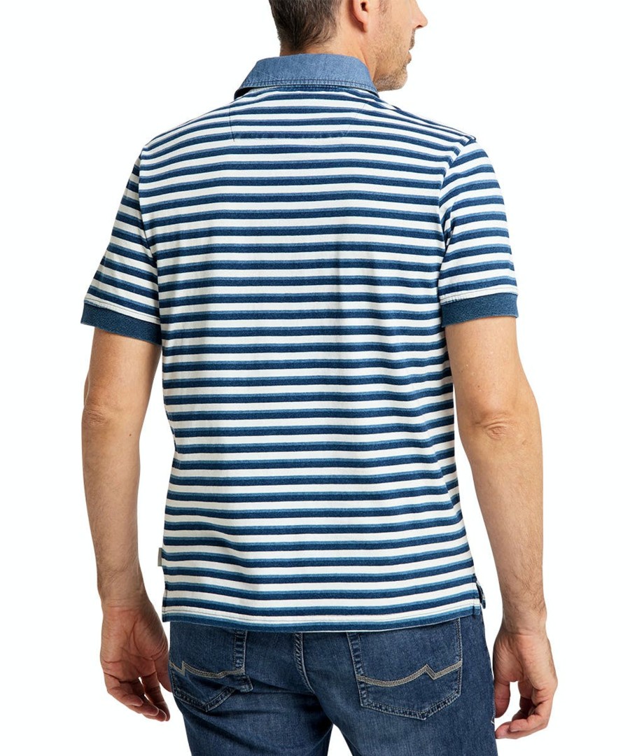 Herren Pioneer Jeans | Pioneer Polo Shirt Stripe Indigo Blau