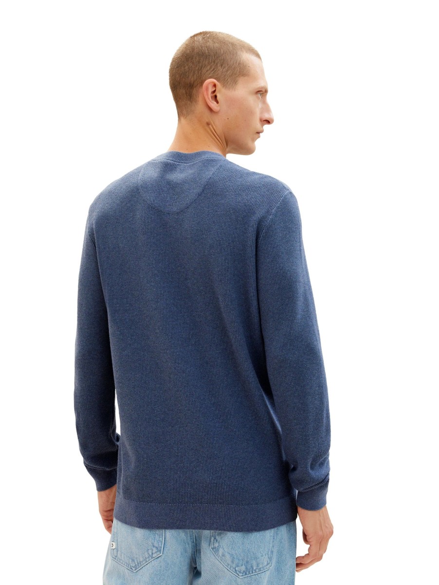 Herren Tom Tailor | Tom Tailor Rundhalspullover Structured Knit Blau