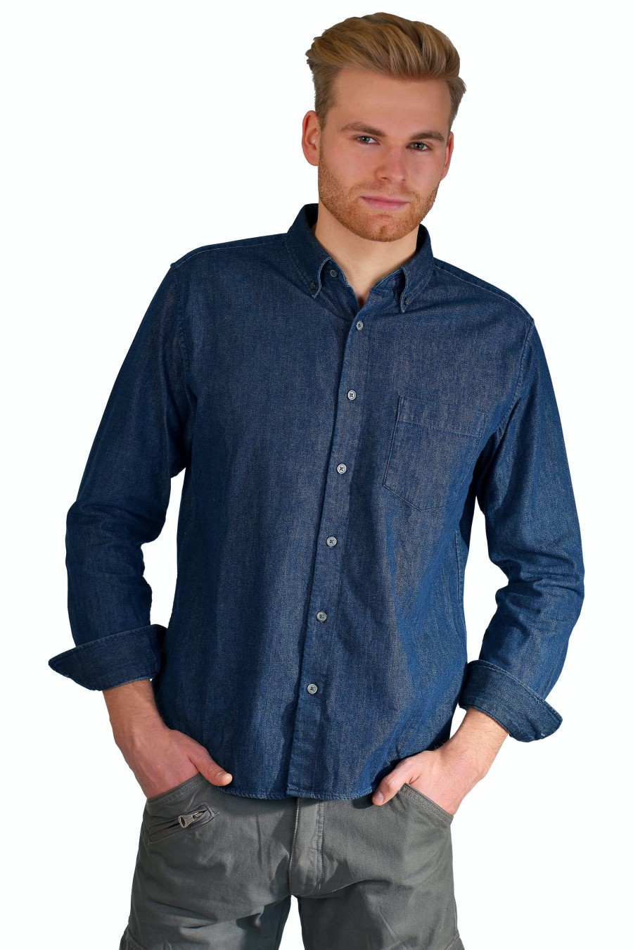 Herren Kera Collection | Kera Herren Jeanshemd Blue Denim